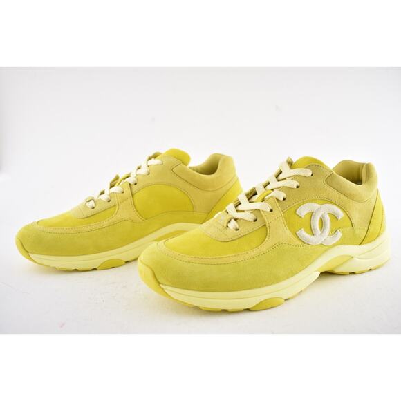 Chanel 19S Mens Yellow White Suede CC Logo Low Top Runner Trainer Sneaker 44 11 - Picture 10 of 12